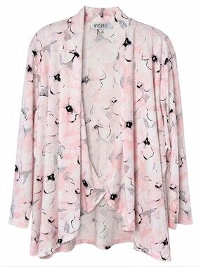 Kasper Floral Watercolor Open Front Cardigan Lightweight Blush Pink Plus Size 1X